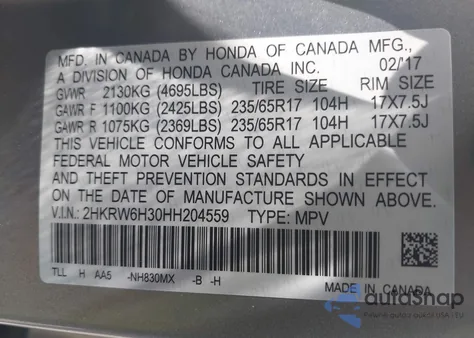 2017 Honda Cr-V Lx z USA, uszkodzony, nr VIN 2HKRW6H30HH204559